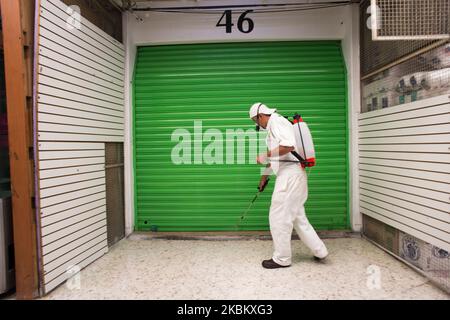 Le personnel du bureau du maire de Coyoacán, à Mexico, a effectué des travaux d'assainissement pour arrêter la propagation de Covid-19, dans divers marchés publics comme le marché de la bola, sur 2 avril 2020. (Photo par Cristian Leyva/NurPhoto) Banque D'Images