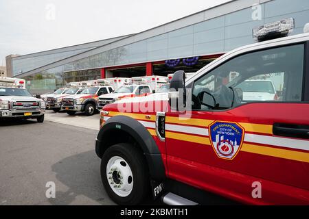 Vue du service des incendies de New York à la Jamaïque Queens, New York, États-Unis pendant la pandémie du coronavirus au 23 avril 2020. (Photo de John Nacion/NurPhoto) Banque D'Images