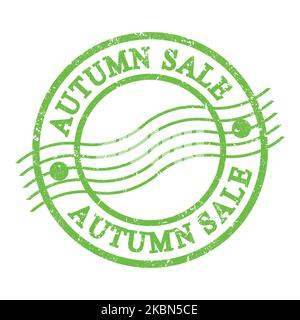 VENTE D'AUTOMNE, texte écrit sur un timbre postal vert grungy. Banque D'Images