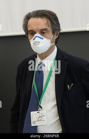 Attilio Fontana lors de la conférence de presse en Lombardie pour le programme #ripartilombardia au Palazzo Pirelli, Milan, Italie, 14 mai 2020. #Ripartilombardia est un programme opérationnel conçu pour la relance du secteur du tourisme italien, un secteur très touché par l'urgence du coronavirus. (Photo par Mairo Cinquetti/NurPhoto) Banque D'Images