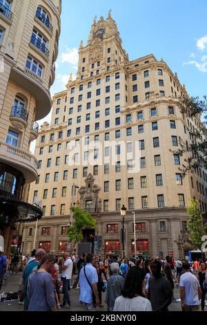 MADRID, ESPAGNE - 24 MAI 2017: Il s'agit du bâtiment Telefonica hauteur de 89 mètres, qui a été considéré au début du 20th siècle l'un des plus hauts construire Banque D'Images