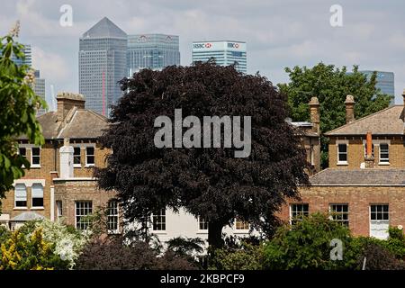 © John Angerson, 2022. Canary Wharf depuis Greenwich, Londres. Banque D'Images