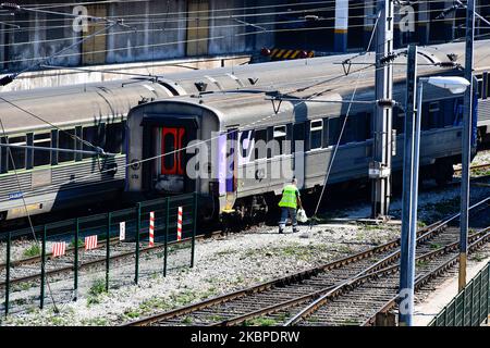 Vue générale de la gare de Santa Apolinia à Lisbonne, point de départ de la ligne qui relie le Portugal et l'Espagne par train, 29 mai 2020. Le trajet historique en train de nuit entre les capitales du Portugal et de l'Espagne a été suspendu à 17 mars en raison de la pandémie COVID-19, et on sait qu'il ne sera pas rouvert. Ce voyage, effectué par la société portugaise CP et l'entreprise espagnole Renfe, ne sera en aucun cas poursuivi. La nouvelle a été donnée par un porte-parole de Renfe qui a assuré que la route ne sera plus opérationnelle. La raison de cette annulation est qu'il s'agit de l'un des Banque D'Images