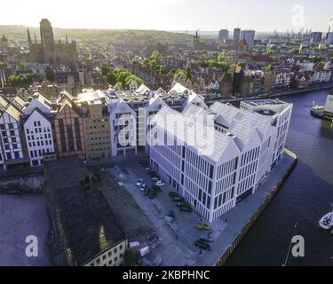 L'île de Granaria ou Granary est vue sur 31 mai 2020 à Gdansk, en Pologne. Les anciennes granaries ou entrepôts de l'île granarienne étaient le centre de la richesse de la ville au cours des siècles précédents, lorsque Gdansk faisait partie de la ligue hanséatique. Les bâtiments de l'île granary ont été pour la plupart détruits pendant la guerre mondiale de 2. (Photo de Jaap Arriens/NurPhoto) Banque D'Images