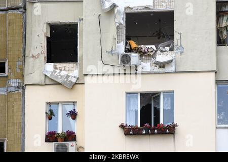 Le bâtiment résidentiel de neuf logements après une explosion présumée de gaz à Kiev, en Ukraine, le 21 juin 2020. (Photo de Maxym Marusenko/NurPhoto) Banque D'Images