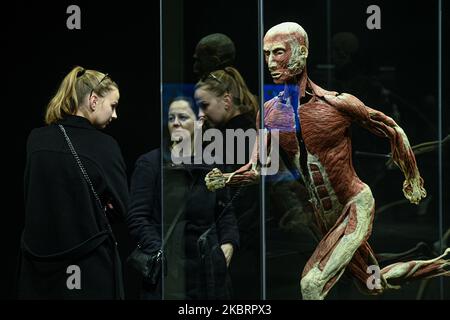 Milan, Italie - 4 novembre 2022 : visiteurs de l'exposition mondes du corps – le rythme de la vie organisée par le Dr Gunther von Hagens, le plastificateur, et la Dre Angelina Whalley, la conservatrice de la Stazione di Milano Centrale, montrant de vrais spécimens démontrant la complexité, la résilience et la vulnérabilité du corps humain. Banque D'Images