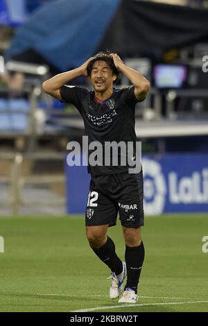 Shinji Okazaki de Huesca réagit lors du match de la Ligue Smartbank entre Real Zaragoza et SD Huesca à la Romareda sur 29 juin 2020 à Saragosse, Espagne. (Photo de Jose Breton/Pics action/NurPhoto) Banque D'Images