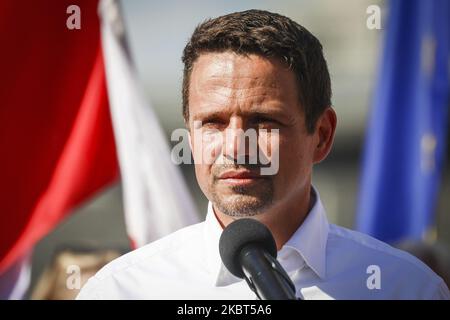 Rafal Trzaskowski, candidat à la présidence du principal parti d'opposition, plate-forme civique, assiste à un rassemblement électoral à Katowice, en Pologne, sur 5 juillet 2020. Trzaskowski, un maire libéral de Varsovie, est le rival du président sortant, Andrzej Duda, au deuxième tour des élections présidentielles en Pologne. (Photo de Beata Zawrzel/NurPhoto) Banque D'Images