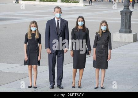 La princesse Leonor d'Espagne, le roi Felipe VI d'Espagne, la reine Letizia d'Espagne et la princesse Sofia d'Espagne arrivent à une messe pour rendre hommage aux victimes du coronavirus à la cathédrale de la Almudena à 06 juillet 2020, à Madrid, en Espagne. (Photo par Oscar Gonzalez/NurPhoto) Banque D'Images