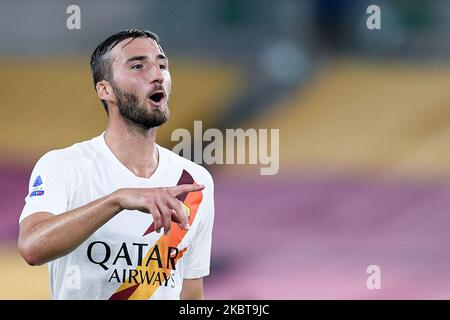 Bryan Cristante d'AS Roma réagit pendant la série Un match entre AS Roma et Parme Calcio 1913 au Stadio Olimpico, Rome, Italie, le 8 juillet 2020. (Photo de Giuseppe Maffia/NurPhoto) Banque D'Images