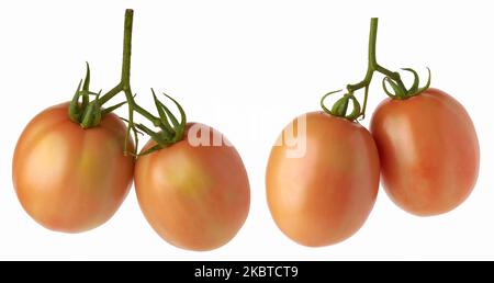 ensemble de tomates mûres, baies comestibles isolées sur fond blanc, collection Banque D'Images