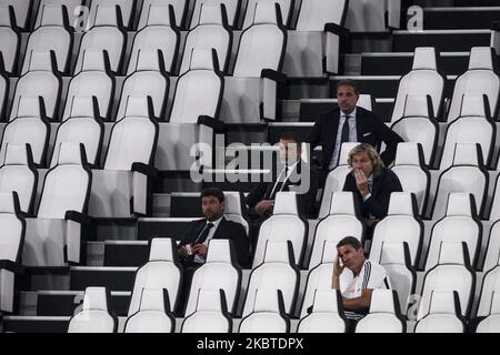 Andrea Agnelli, présidente de Juventus, Fabio Paratici, directrice de Juventus, et Pavel Nedved, vice-président de Juventus lors du match de football de la série A.32 JUVENTUS - ATALANTA on 11 juillet 2020 au stade Allianz de Turin, Piémont, Italie. (Photo de Matteo Bottanelli/NurPhoto) Banque D'Images