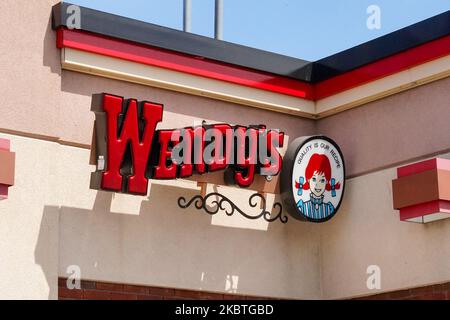 Une vue sur un restaurant Wendy's à long Island, Queens, NY., USA., on 12 juillet, 2020. Les manifestants de Wendy appellent à la création d’un « centre de la paix » où Rayshard Brooks est mort. (Photo de John Nacion/NurPhoto) Banque D'Images