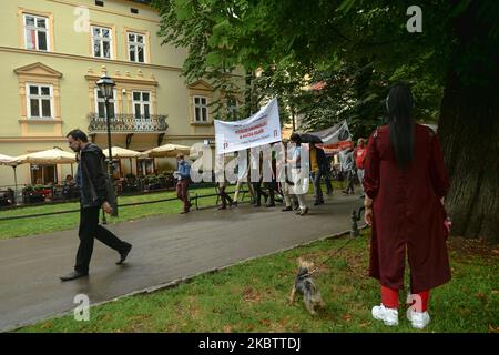 Des membres des organisations nationales et patriotiques locales et leurs partisans vus lors d'une marche commémorant le 610th anniversaire de la victoire de Grunwald. Sur 18 juillet 2020, à Cracovie, en Pologne. (Photo par Artur Widak/NurPhoto) Banque D'Images