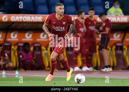 Aleksandar Kolarov de AS Roma pendant la série Un match entre Roma et FC Internazionale au Stadio Olimpico, Rome, Italie, le 19 juillet 2020. (Photo de Giuseppe Maffia/NurPhoto) Banque D'Images