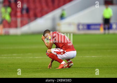 Lewis Grabban (7) de la forêt de Nottingham a été abattu lors du match de championnat Sky Bet entre la forêt de Nottingham et Stoke City au City Ground, à Nottingham. (Photo de Jon Hobley/MI News/NurPhoto) Banque D'Images