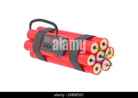 Bombe dynamite rouge avec minuterie numérique isolée sur fond blanc. 3d rendu Banque D'Images