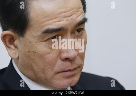 Le défecteur nord-coréen Tae Yong Ho, ancien diplomate nord-coréen, interview au Centre nord-coréen de l'humanité à Séoul, en Corée du Sud, sur 25 février 2019. (Photo de Seung-il Ryu/NurPhoto) Banque D'Images