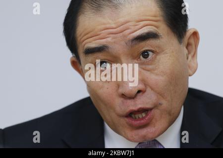 Le défecteur nord-coréen Tae Yong Ho, ancien diplomate nord-coréen, interview au Centre nord-coréen de l'humanité à Séoul, en Corée du Sud, sur 25 février 2019. (Photo de Seung-il Ryu/NurPhoto) Banque D'Images
