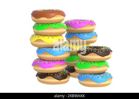 Beaucoup de beignets isolés sur fond blanc. 3d rendu Banque D'Images