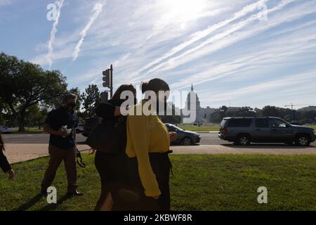 Gloria Guillen, la mère de Vanessa Guillen est vue au National Mall avant un rassemblement. Elle et ses filles sont venues à Washington, D.C., pour exiger une enquête sur le meurtre d'un soldat. 30 juillet 2020. (Photo par Aurora Samperio/NurPhoto) Banque D'Images