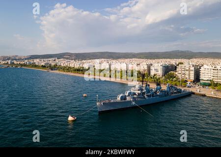 Vue aérienne du front de mer de la ville de Thessalonique dans le nord de la Grèce. Banque D'Images