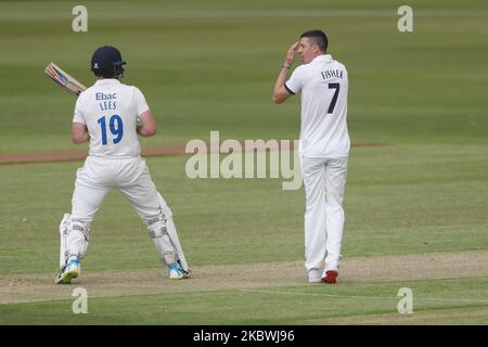 Matthew Fisher, du Yorkshire, réagit après avoir lancé un appel pour une prise contre Alex Lees, qui a été refusé lors du match Bob Willis Trophy entre Durham et Yorkshire à Emirates Riverside, Chester le Street, en Angleterre, le 1st août 2020. (Photo de Mark Fletcher/MI News/NurPhoto) Banque D'Images