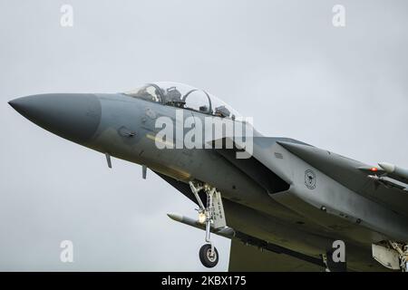 LN AF 84 0046 U.S. Air Force McDonnell Douglas F-15D Eagle du 493rd Fighter Squadron (Grim Reapers) s'approche de RAF Lakenheath, près du village de Lakenheath à Suffolk, en Angleterre, au Royaume-Uni, le 16 juillet 2020. (Photo de Jon Hobley/MI News/NurPhoto) Banque D'Images