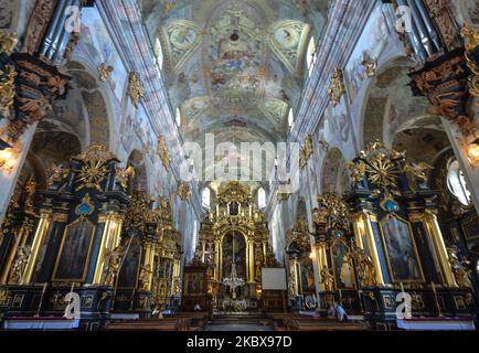 Vue sur l'intérieur de la basilique et du monastère de la Bernadine datant du XVIIe siècle à Lezajsk. Sur 3 août 2020, à Lezajsk, Voïvodie sous-carpathe, Pologne. (Photo par Artur Widak/NurPhoto) Banque D'Images