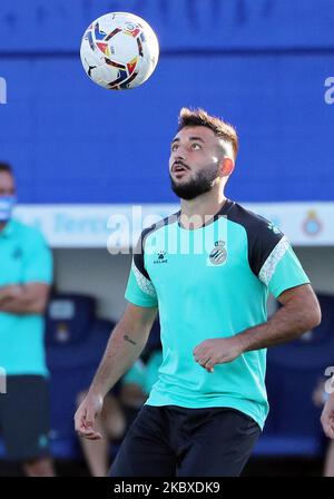 Matias Vargas lors du match amical entre le RCD Espanyol et le SD Huesca, joué à la Dani Jarque Sports City, le 22th août 2020, à Barcelone, Espagne. (Photo de Joan Valls/Urbanandsport /NurPhoto) Banque D'Images