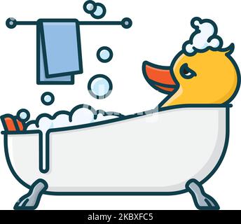 Canard jaune relaxant dans une baignoire dessin animé illustration vectorielle isolée pour la journée de bain à bulles sur 8 janvier Illustration de Vecteur