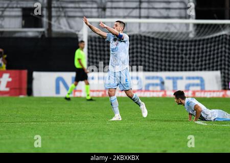 Arijan Ademi célèbre après avoir mené le match contre CFR 1907 Cluj, Ligue des champions de l'UEFA, deuxième cycle de qualification, au stade Constantin Radulescu sur 26 août 2020 à Cluj-Napoca, Roumanie. (Photo de Flaviu Buboi/NurPhoto) Banque D'Images