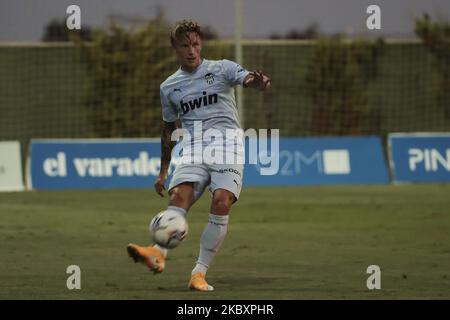 DANIEL WASS de Valence duraign le jeu d'avant-saison entre Valencia CF et Villarreal CF à la Pinatar Arena sur 28 août 2020 à San Pedro del Pinatar, Espagne. (Photo de Jose Miguel Fernandez/NurPhoto) Banque D'Images