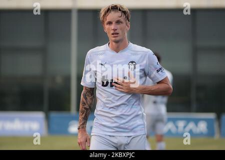 DANIEL WASS de Valence duraign le jeu d'avant-saison entre Valencia CF et Villarreal CF à la Pinatar Arena sur 28 août 2020 à San Pedro del Pinatar, Espagne. (Photo de Jose Miguel Fernandez/NurPhoto) Banque D'Images