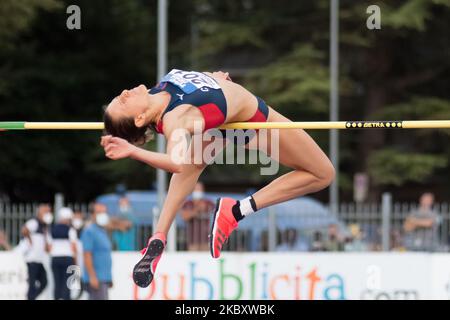 Elena Vallortigara remporte la finale de saut en hauteur des femmes lors des Championnats nationaux d'athlétisme italiens au Stadio Daciano Colbachini sur 30 août 2020 à Padoue, en Italie. (Photo de Massimo Bertolini/NurPhoto) Banque D'Images