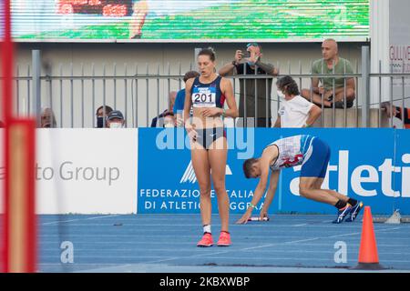 Elena Vallortigara remporte la finale de saut en hauteur des femmes lors des Championnats nationaux d'athlétisme italiens au Stadio Daciano Colbachini sur 30 août 2020 à Padoue, en Italie. (Photo de Massimo Bertolini/NurPhoto) Banque D'Images