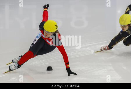 Priebst Christin, devant l'Allemagne, participe aux quarts de finale de relais de 3000 mètres féminin des Championnats du monde de patinage de vitesse sur piste courte 2009 de l'UIP sur 25 septembre 2009 à Séoul, en Corée du Sud. (Photo de Seung-il Ryu/NurPhoto) Banque D'Images