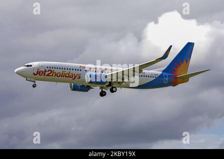 Un Boeing Jet2 737 débarque à l'aéroport de Newcastle, en Angleterre, le 23rd juillet 2020. (Photo de Robert Smith/MI News/NurPhoto) Banque D'Images