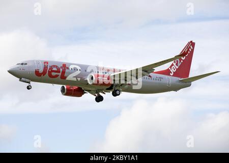 Un Boeing Jet2 737 débarque à l'aéroport de Newcastle, en Angleterre, le 23rd juillet 2020. (Photo de Robert Smith/MI News/NurPhoto) Banque D'Images