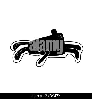 Illustration de style caricature d'un lapin mignon mais mort couché sur le côté. Avec de la craie. Scène de crime. Symbole de 2023 Illustration de Vecteur