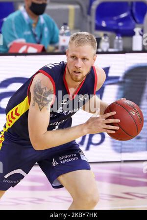 Haukur Palsson pendant le match entre Morabanc Andorre et Joventut Badalona, correspondant à la demi-finale de la Ligue catalane de basket-ball, joué au Palau Blaugrana, le 04th septembre 2020, à Barcelone, en Espagne. (Photo de Joan Valls/Urbanandsport/NurPhoto) Banque D'Images