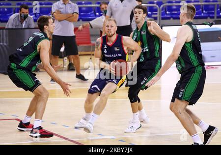 Haukur Palsson pendant le match entre Morabanc Andorre et Joventut Badalona, correspondant à la demi-finale de la Ligue catalane de basket-ball, joué au Palau Blaugrana, le 04th septembre 2020, à Barcelone, en Espagne. (Photo de Joan Valls/Urbanandsport/NurPhoto) Banque D'Images