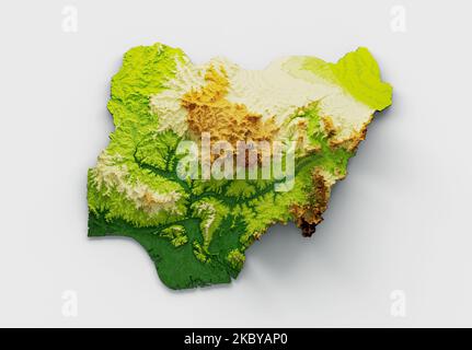 Rendu en 3D d'une carte de hauteur du Nigeria avec relief ombré Banque D'Images