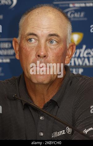 Tom Lehman assiste à une conférence de presse lors du championnat PGA Tour Songdo IBD à Incheon, à l'ouest de Séoul, le 5 septembre 2011, en Corée du Sud. Le Championnat Songdo IBD est un tournoi de golf sur la Champions Tour. Il a été joué pour la première fois en tant que Championnat Posco E&C Songdo en septembre 2010 au Jack Nicklaus Golf Club Korea à Songdo, en Corée du Sud. C'était le premier tournoi du Champions Tour en Asie. En 2010, la bourse s'élevait à 3 000 000 dollars américains, et $450 000 ont été regagnant. C'était le plus grand sac à main jamais pour un événement Champions Tour. (Photo de Seung-il Ryu/NurPhoto) Banque D'Images