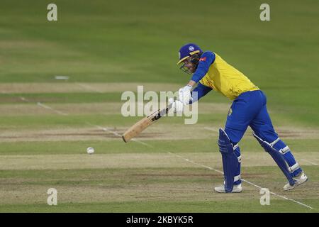 Graham Clark de Durham battant pendant le match de Blast Vitality T20 entre le Durham County Cricket Club et le Derbyshire County Cricket Club à Emirates Riverside, Chester le Street, Angleterre, le vendredi 11th septembre 2020. (Photo de Mark Fletcher/MI News/NurPhoto) Banque D'Images