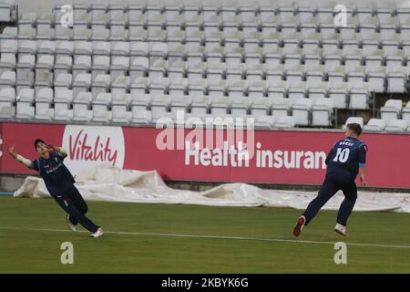 Luis Reece, de Derbyshire, fait monter sans succès une prise à Leus du Plooy lors du match de Blast Vitality T20 entre le Durham County Cricket Club et le Derbyshire County Cricket Club à Emirates Riverside, Chester le Street, en Angleterre, le vendredi 11th septembre 2020. (Photo de Mark Fletcher/MI News/NurPhoto) Banque D'Images