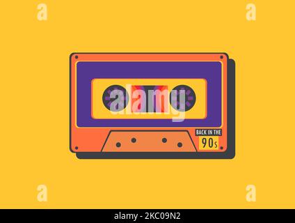 Arrière-plan rétro coloré et lumineux avec une cassette rétro et une inscription sur le 90s Illustration de Vecteur