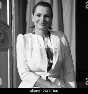 (NOTE DE L'ÉDITEUR: L'image a été convertie en noir et blanc) la chanteuse Ainhoa Arteta pose pendant la séance de portrait à Madrid 25 septembre 2020 espagne (photo d'Oscar Gonzalez/NurPhoto) Banque D'Images