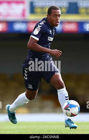 Shaun Hobson de Southend s'est Uni lors du match Sky Bet League 2 entre Southend United et Morecambe à Roots Hall, Southend, Angleterre, le 26th septembre 2020. (Photo de Jacques Feeney/MI News/NurPhoto) Banque D'Images