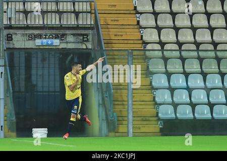 Alberto Spagnoli célèbre après avoir marquant un but lors du match série C entre Modène et Ravenne au Stadio Braglia sur 11 octobre 2020 à Modène, en Italie. (Photo par Emmanuele Ciancaglini/NurPhoto) Banque D'Images